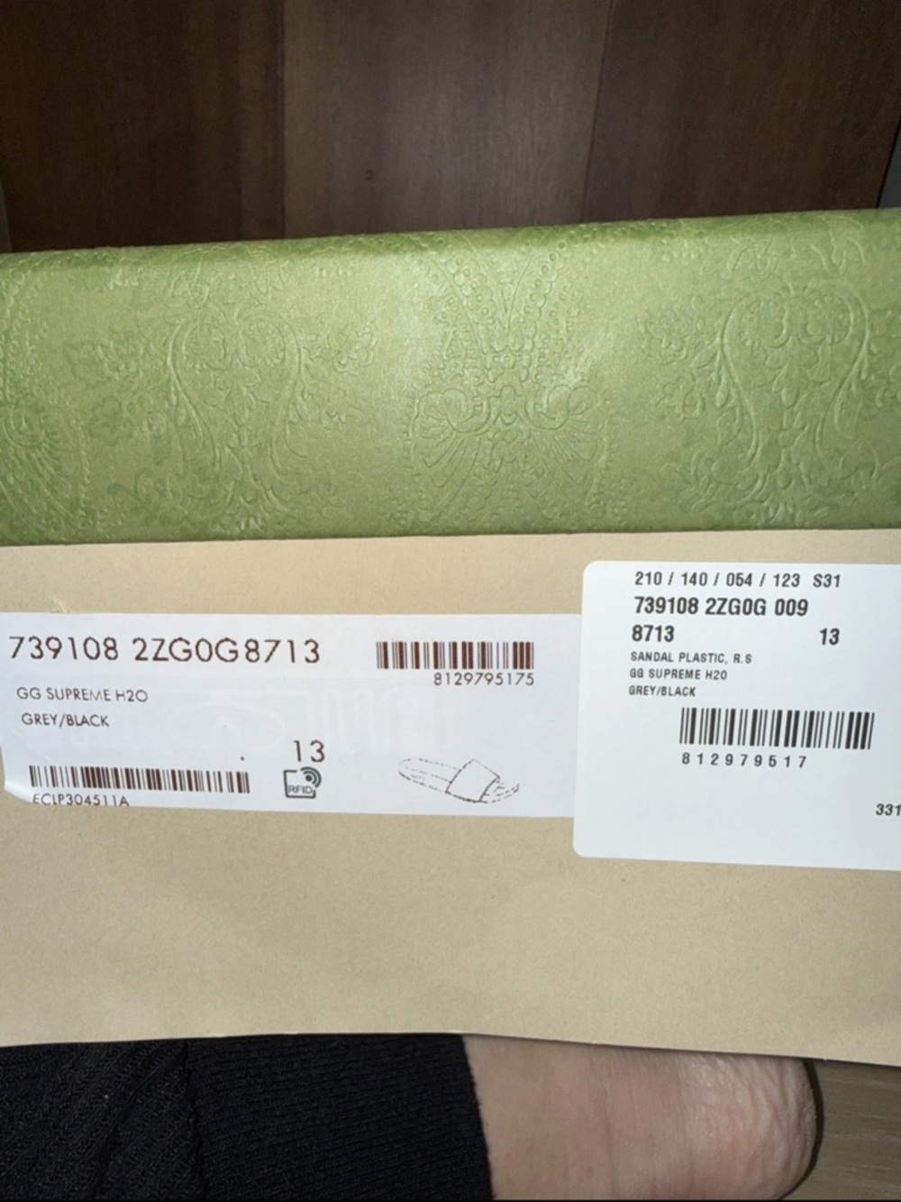 Gucci Men Gray and Black GG Monogram Slide Sandals - Picture 6 of 6